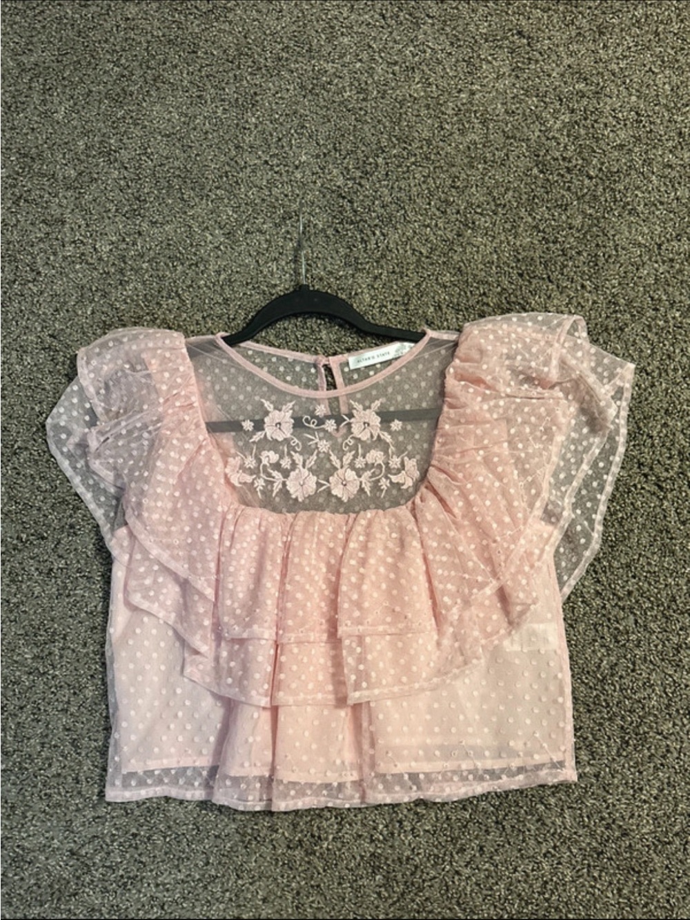 Altard State Pink Ruffle Mesh Top - Elegant Floral Detail